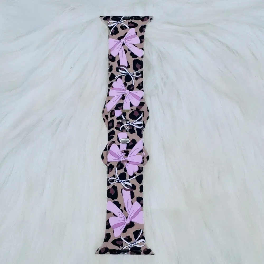 New Pink Bow & Leopard Watch Band For Apple Watch 38mm / 40mm / 41mm